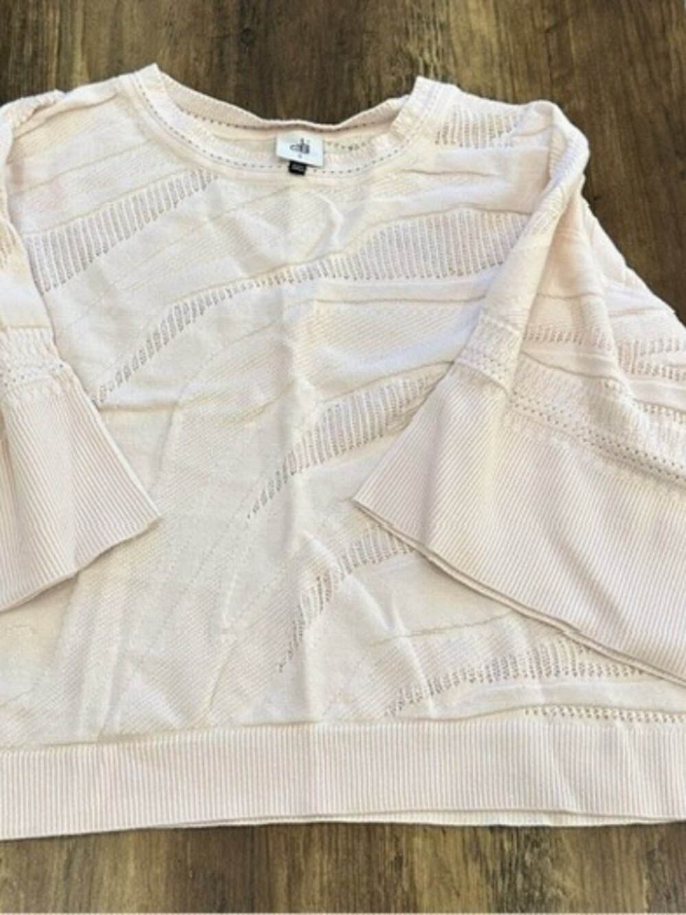 Cabi Pointelle Knit Sweater – Blush Pink Cropped Pullover – Size Small